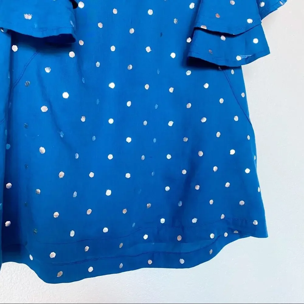 J. Crew Ruffle Flutter Sleeve Metallic Dot Top Size Small